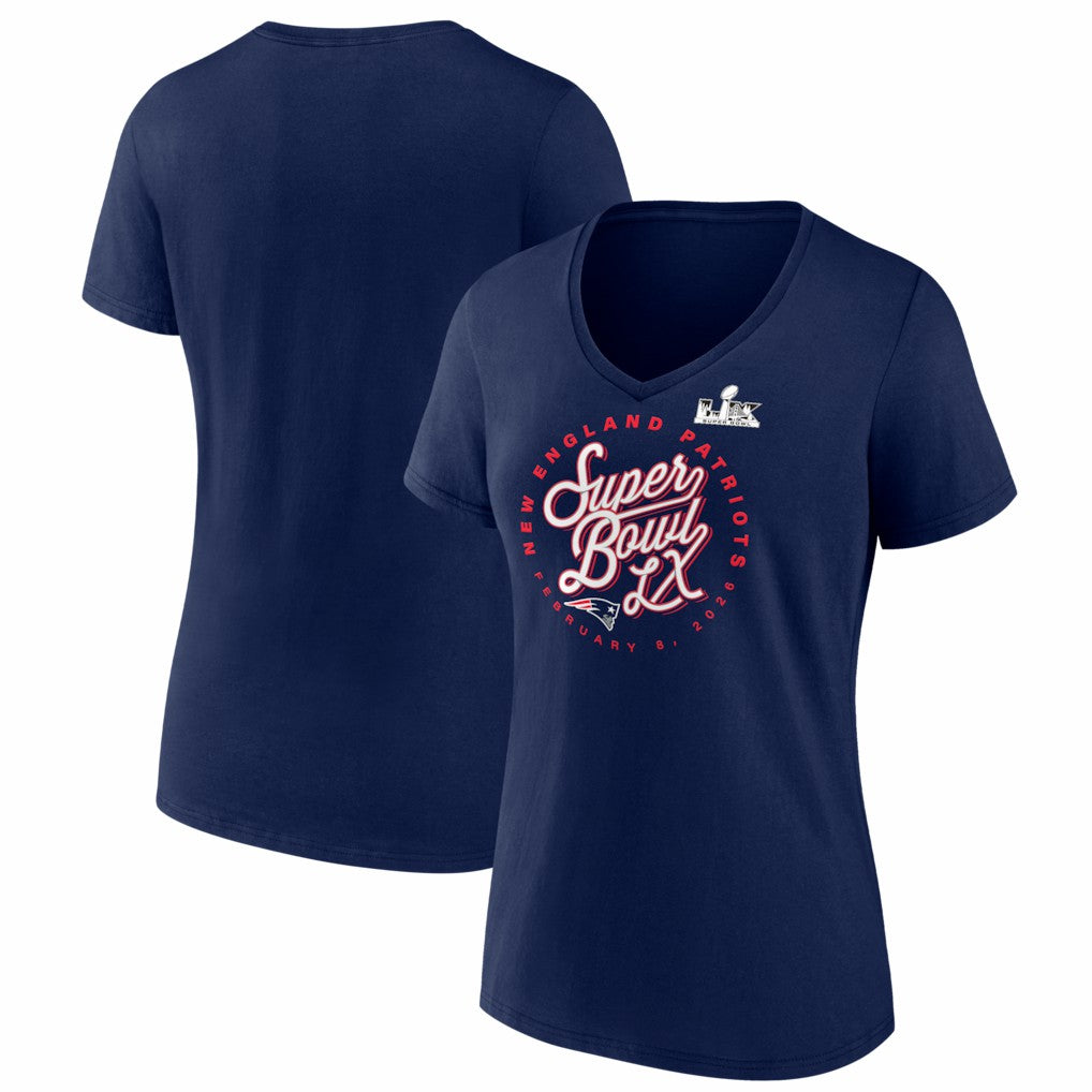 New England Patriots Women's Super Bowl LX Cheer Section V-Neck T-Shirt - Navy T-shirts