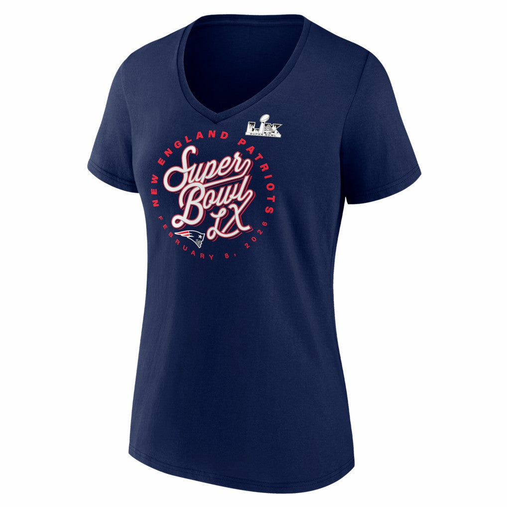 New England Patriots Women's Super Bowl LX Cheer Section V-Neck T-Shirt - Navy T-shirts