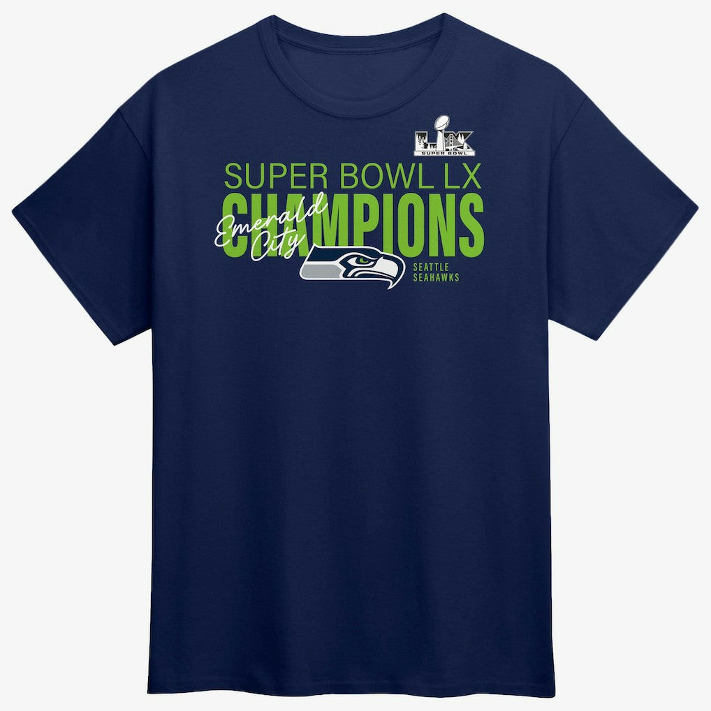 Seattle Seahawks Super Bowl LX Champions Autograph Signing Roster T-Shirt - College Navy T-shirts