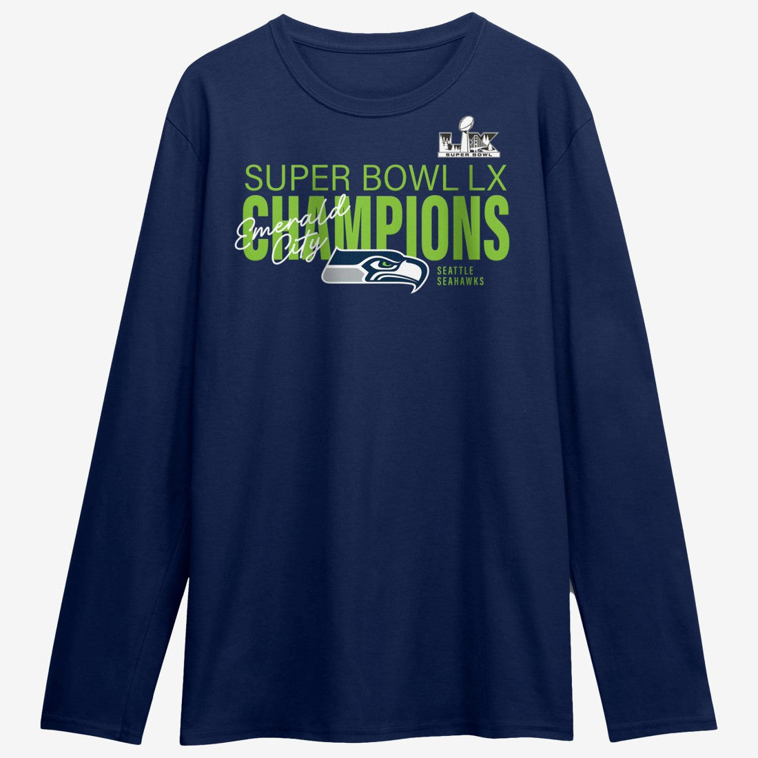 Seattle Seahawks Super Bowl LX Champions Autograph Signing Long Sleeve Roster T-Shirt - College Navy T-shirts