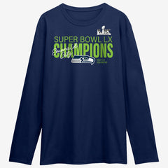 Seattle Seahawks Super Bowl LX Champions Autograph Signing Long Sleeve Roster T-Shirt - College Navy T-shirts