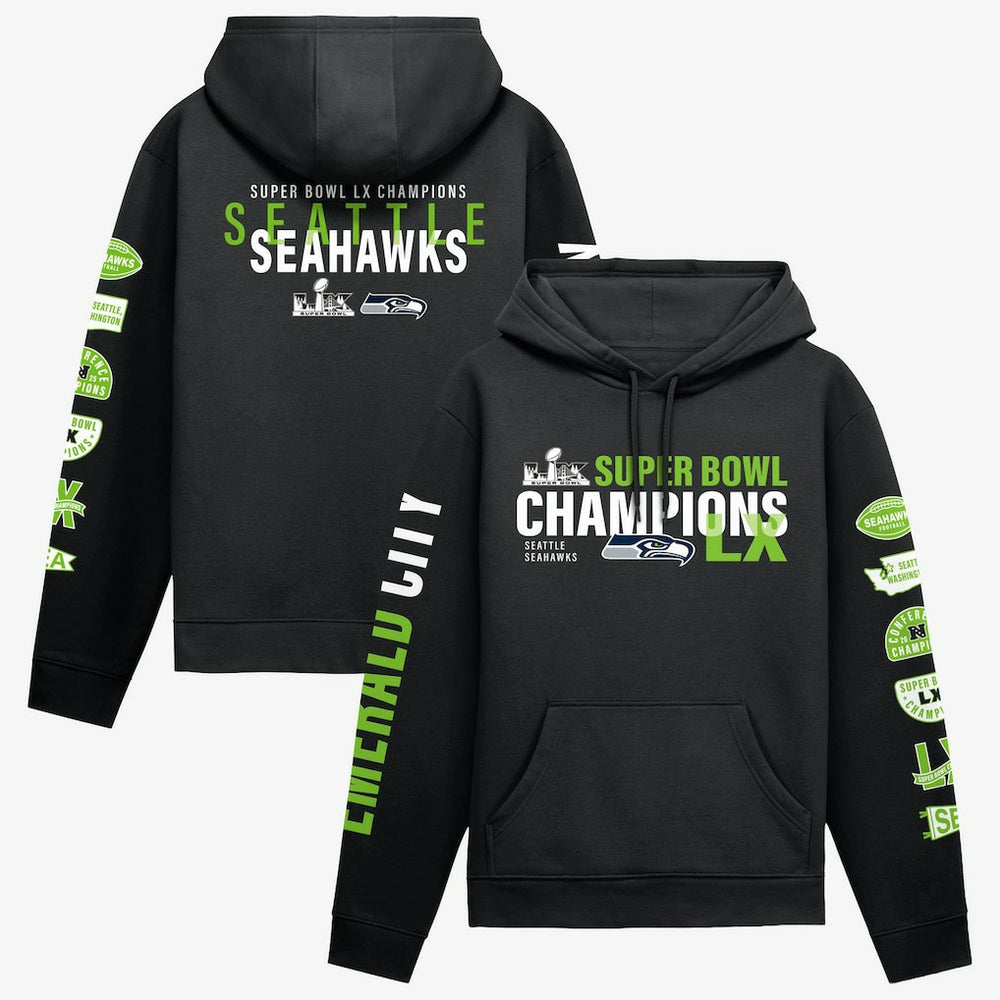 Seattle Seahawks Super Bowl LX Champions Four-Piece Hoodie - Black Hoodies