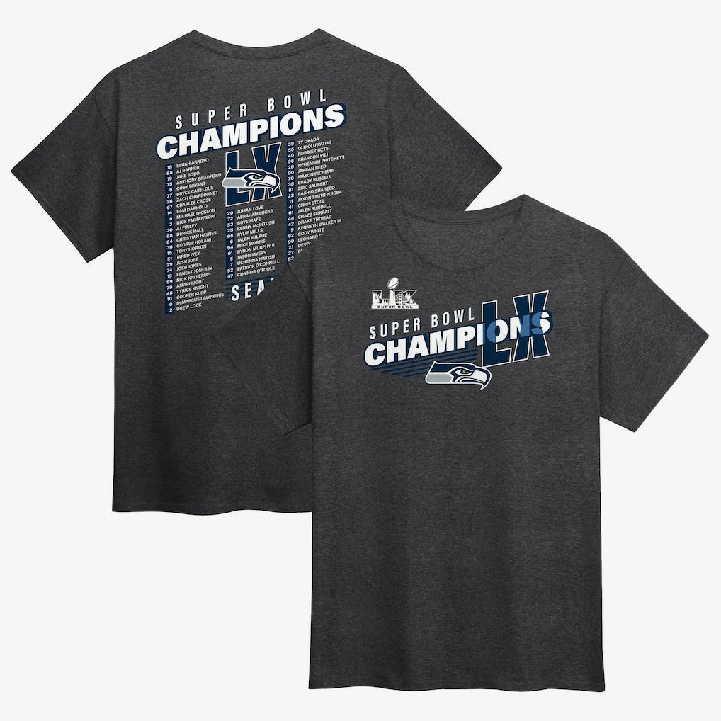 Seattle Seahawks Super Bowl LX Champions Best Teammates Roster T-Shirt - Heather Charcoal T-shirts