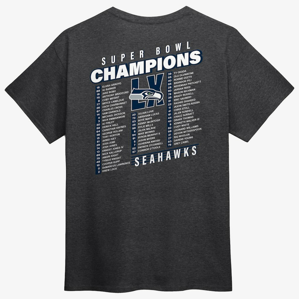 Seattle Seahawks Super Bowl LX Champions Best Teammates Roster T-Shirt - Heather Charcoal T-shirts
