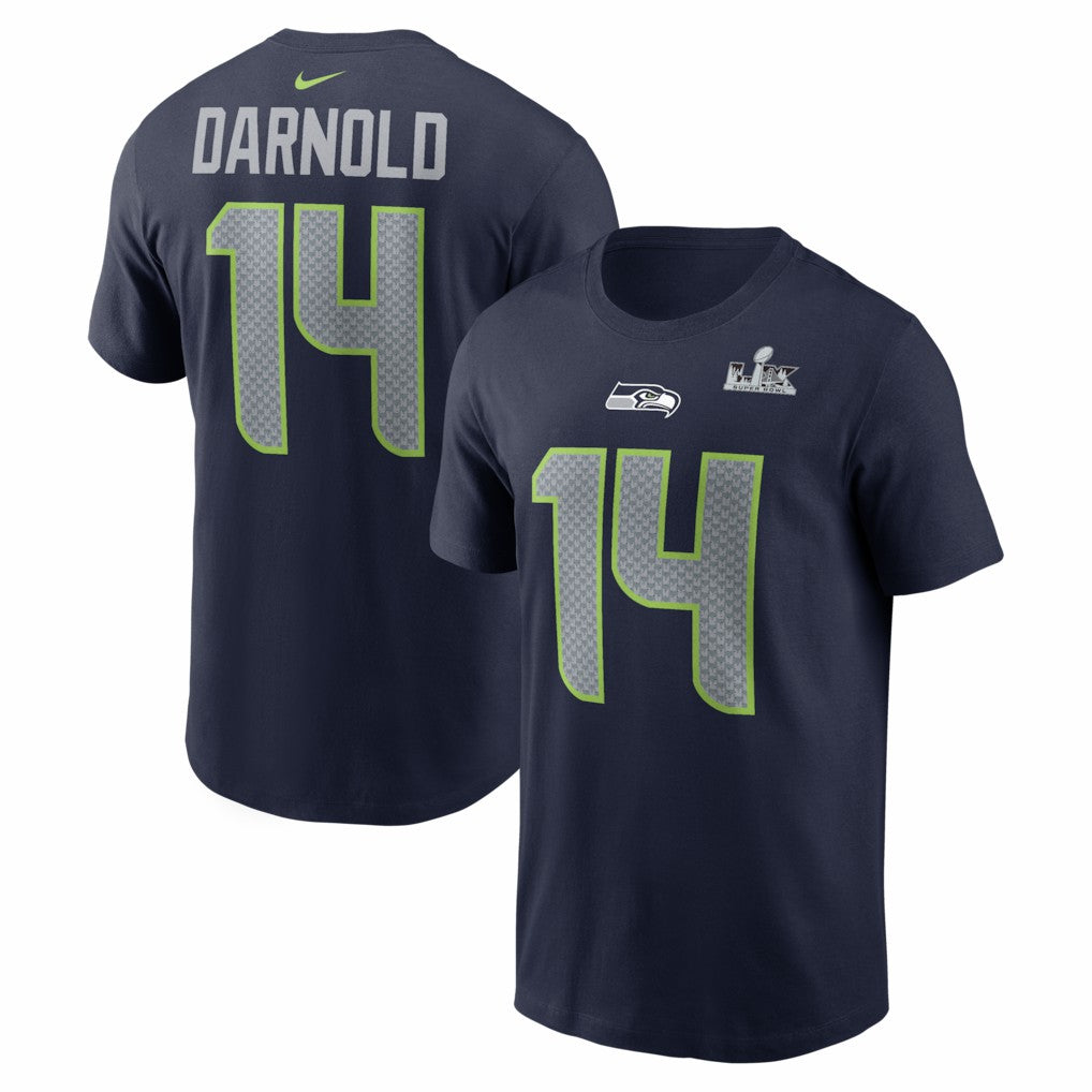 Sam Darnold Seattle Seahawks Super Bowl LX Patch Name & Number T-Shirt - College Navy T-shirts