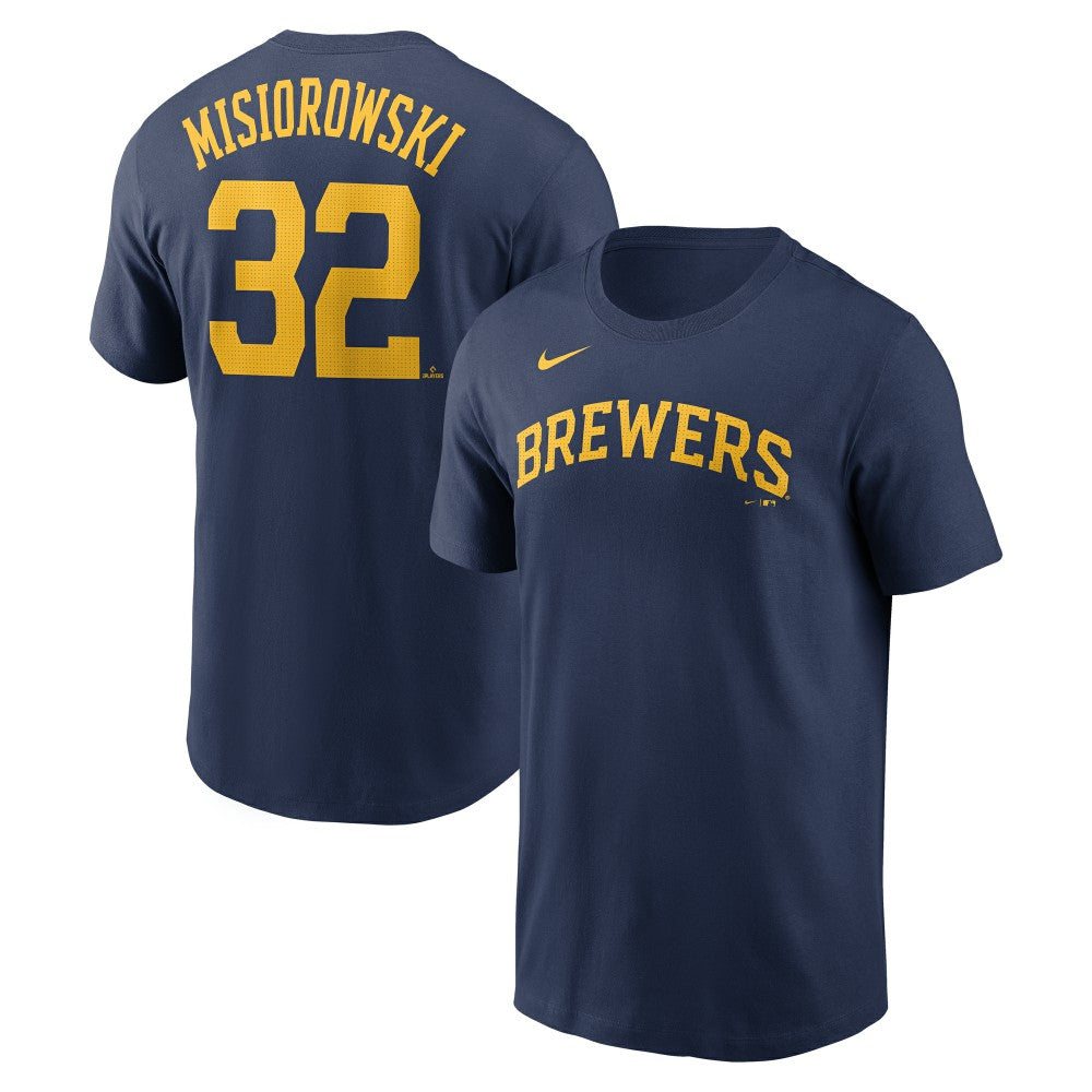 Jacob Misiorowski Milwaukee Brewers Nike Fuse Name & Number T-Shirt - Navy T-shirts