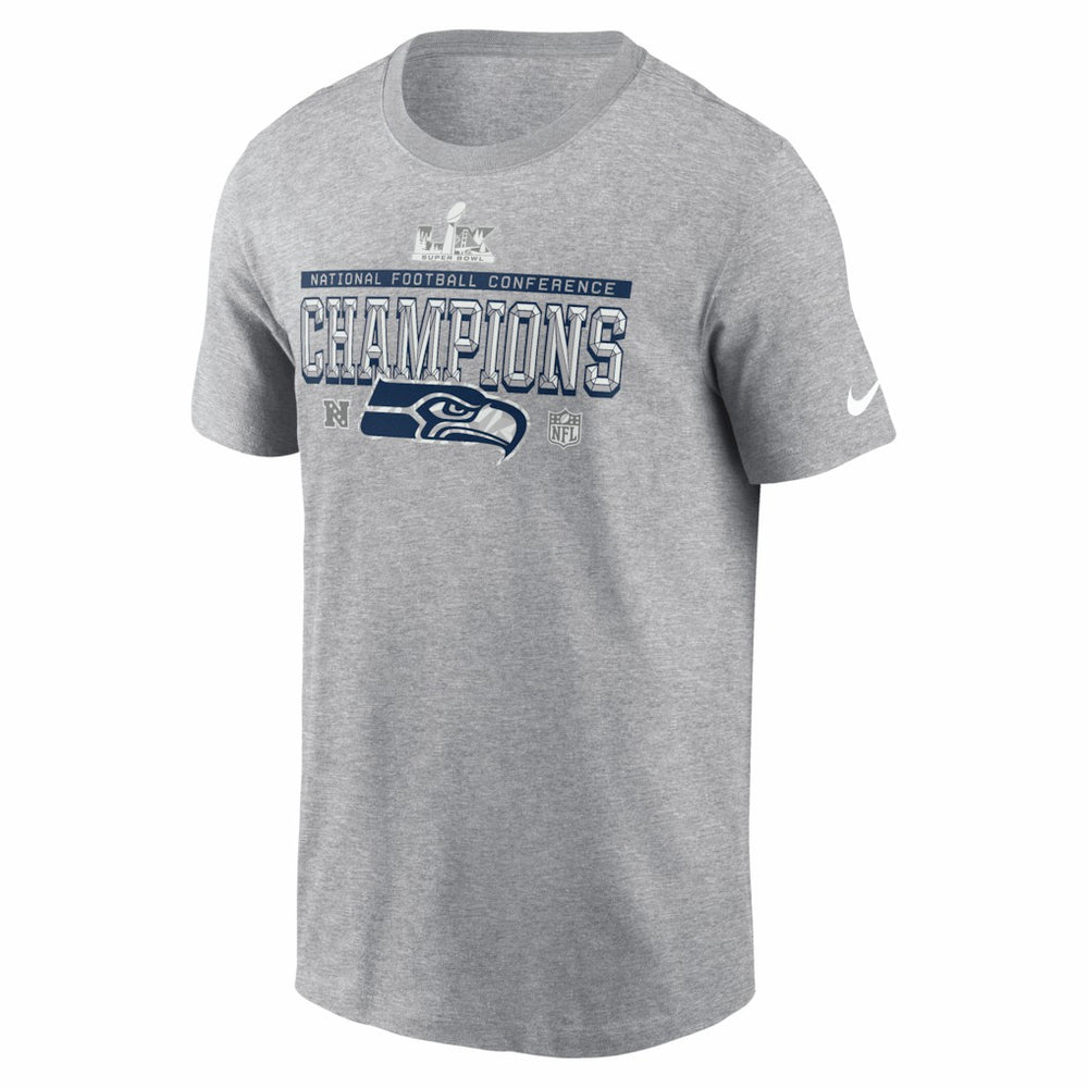 Seattle Seahawks 2025 NFC Champions Locker Room Trophy Collection T-Shirt - Heather Gray T-shirts