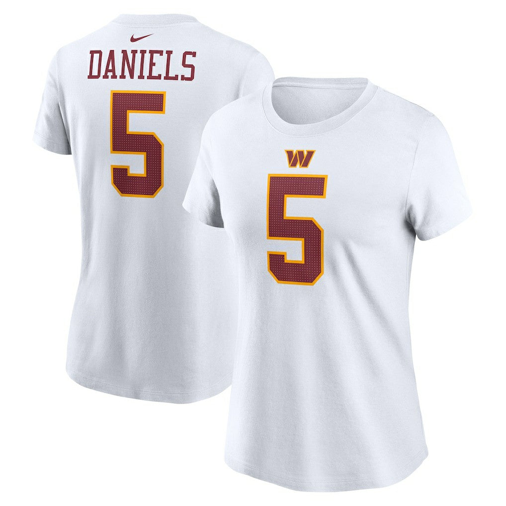 Jayden Daniels Washington Commanders Women's Super Bowl Era Name & Number T-Shirt - White T-shirts