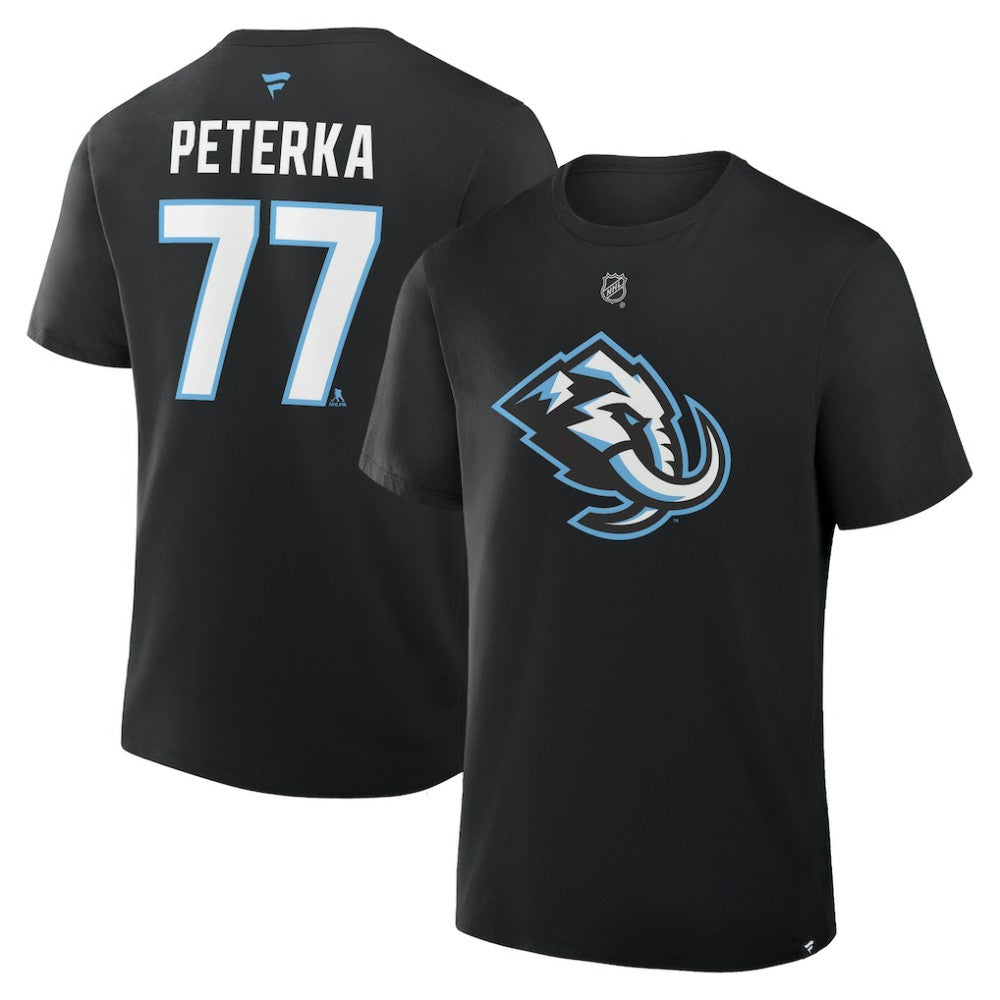 JJ Peterka Utah Mammoth Fanatics Authentic Stack Name & Number T-Shirt - Black | US 2001744808