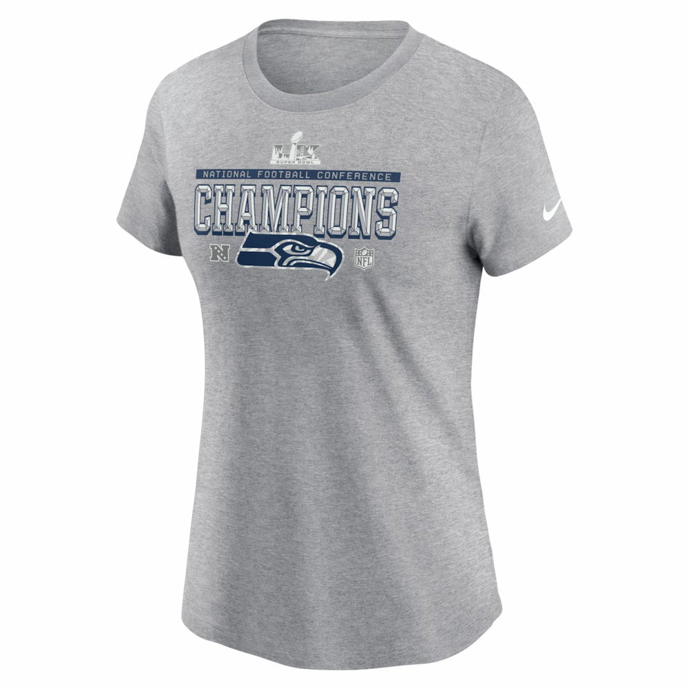 Seattle Seahawks Women's 2025 NFC Champions Locker Room Trophy Collection T-Shirt - Heather Gray T-shirts