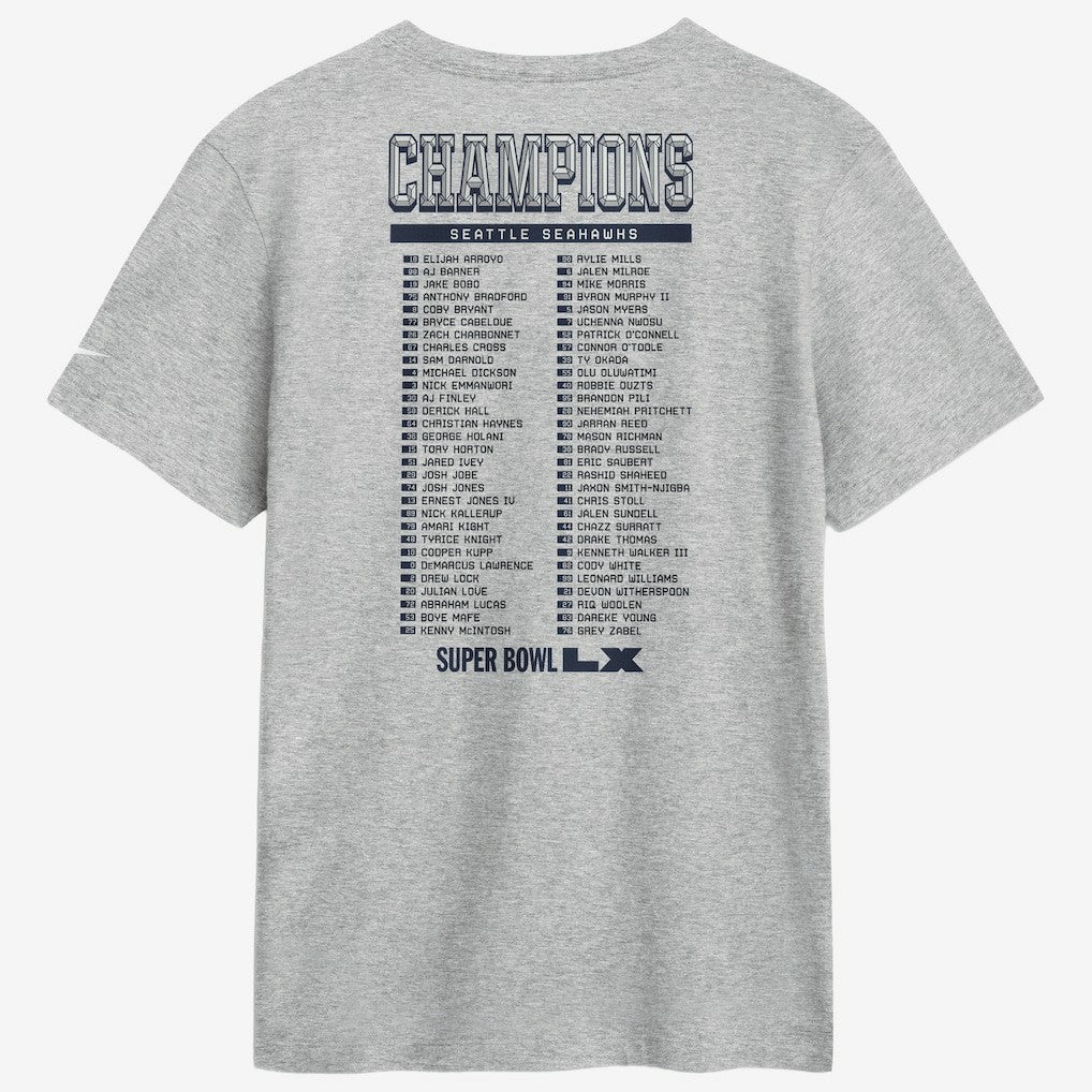 Seattle Seahawks Super Bowl LX Champions Ice Classic Roster T-Shirt - Heather Gray T-shirts