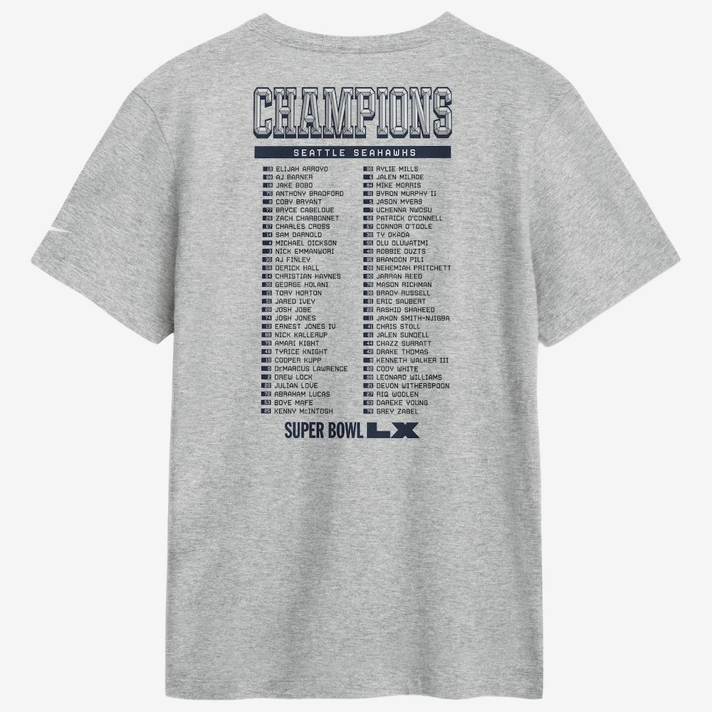 Seattle Seahawks Super Bowl LX Champions Ice Classic Roster T-Shirt - Heather Gray T-shirts