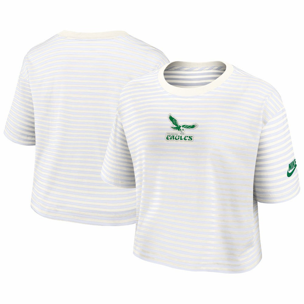 Philadelphia Eagles Women's Striped Cropped T-Shirt - Yellow/Cream T-shirts