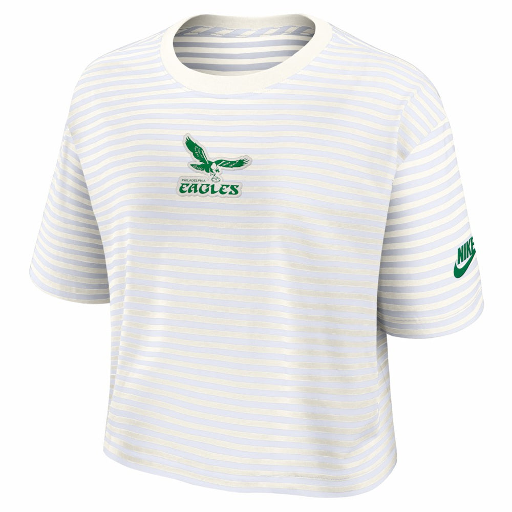 Philadelphia Eagles Women's Striped Cropped T-Shirt - Yellow/Cream T-shirts