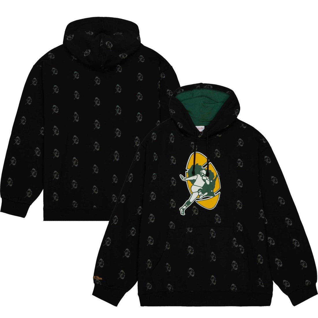 Green Bay Packers Allover Print Fleece Pullover Hoodie - Black Hoodies