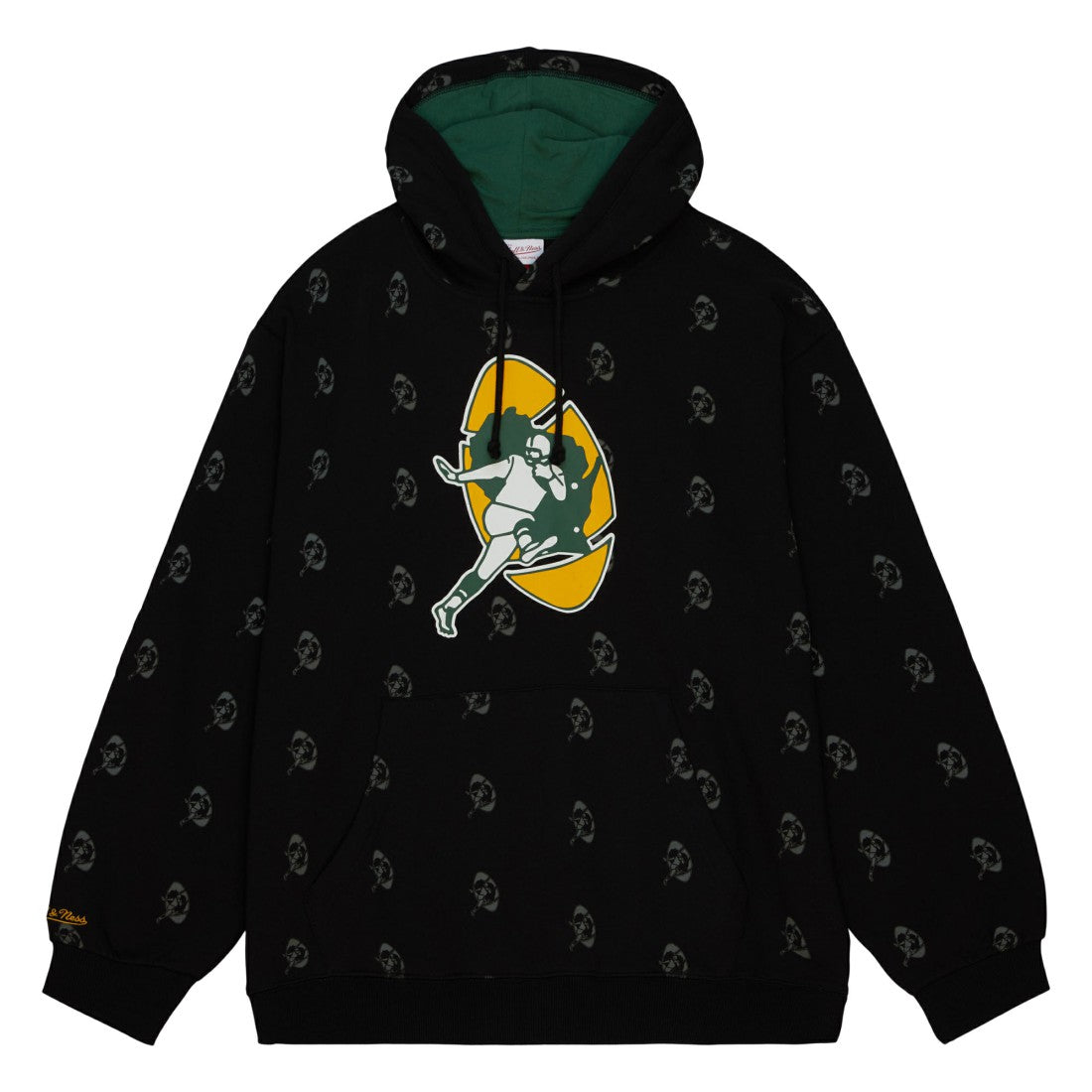 Green Bay Packers Allover Print Fleece Pullover Hoodie - Black Hoodies