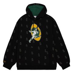 Green Bay Packers Allover Print Fleece Pullover Hoodie - Black Hoodies