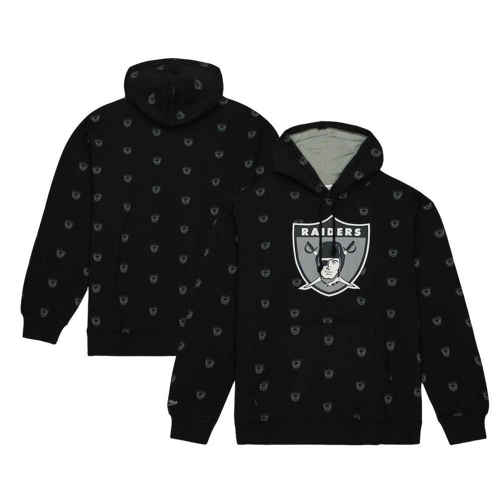 Las Vegas Raiders Allover Print Fleece Pullover Hoodie - Black Hoodies