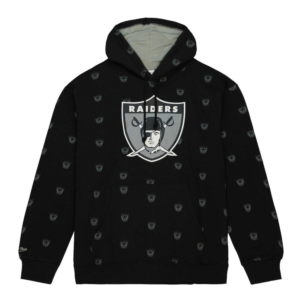 Las Vegas Raiders Allover Print Fleece Pullover Hoodie - Black Hoodies