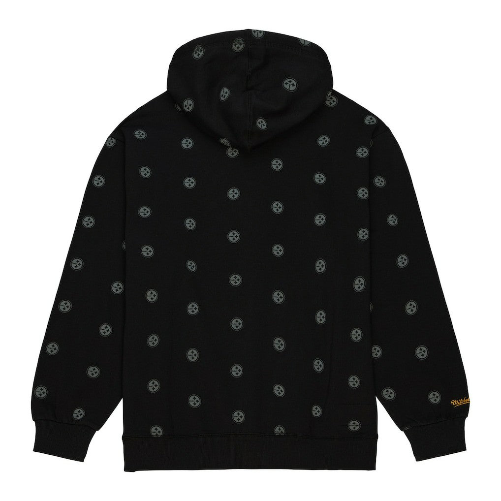 Pittsburgh Steelers Allover Print Fleece Pullover Hoodie - Black Hoodies