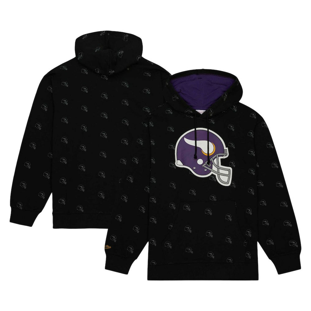 Minnesota Vikings Allover Print Fleece Pullover Hoodie - Black Hoodies