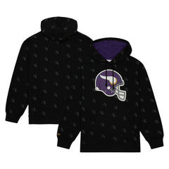 Minnesota Vikings Allover Print Fleece Pullover Hoodie - Black Hoodies