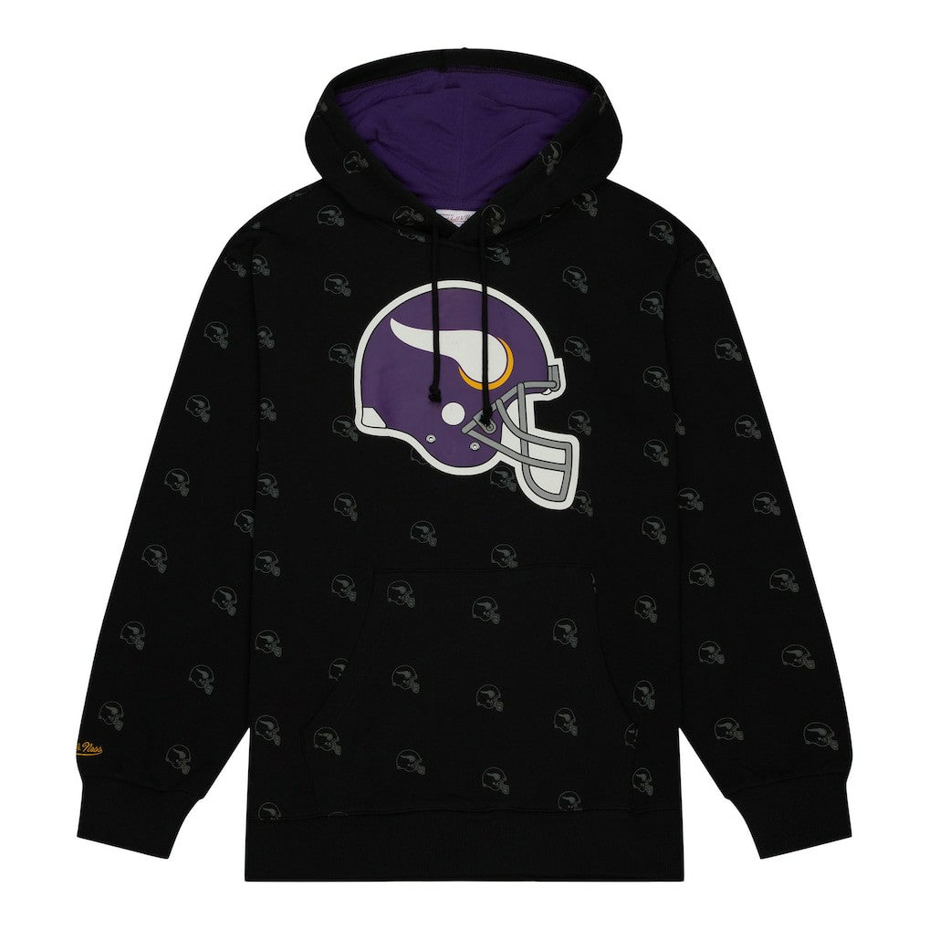 Minnesota Vikings Allover Print Fleece Pullover Hoodie - Black Hoodies