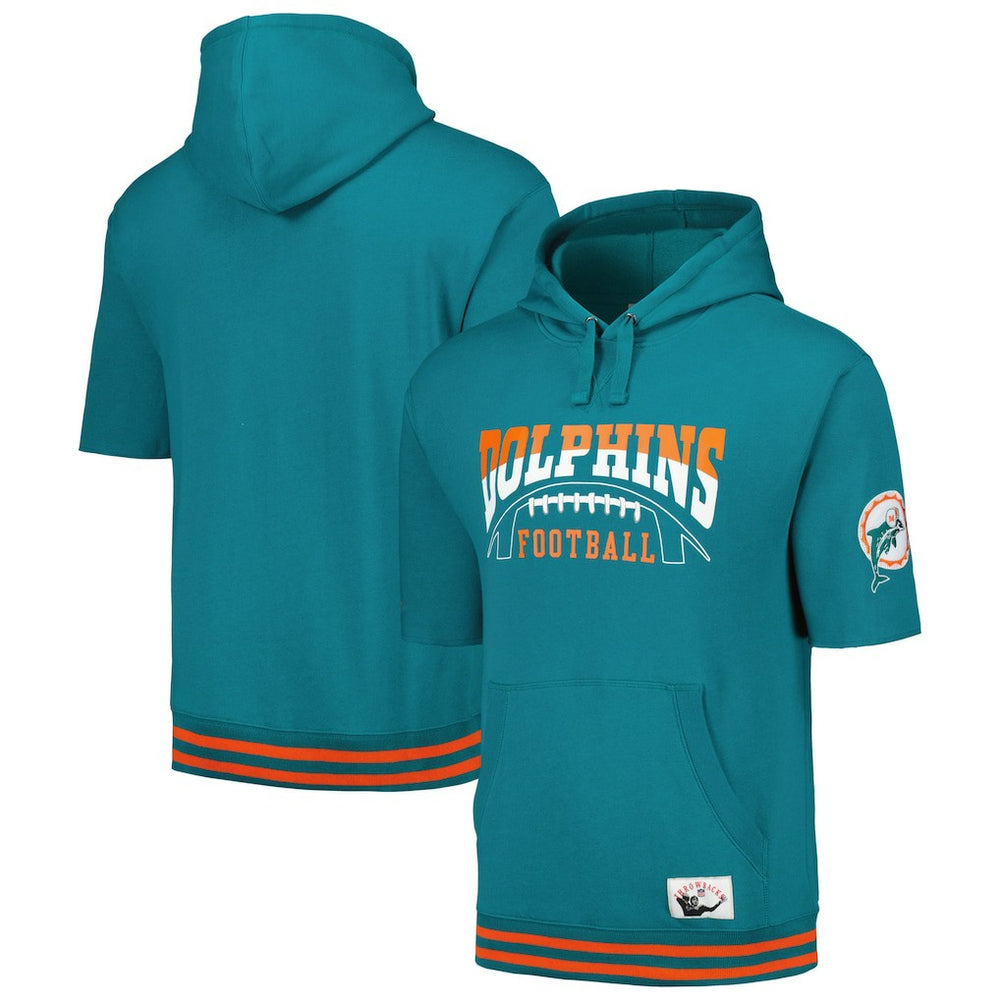 Miami Dolphins Pre-Game Short Sleeve Pullover Hoodie - Aqua Hoodies