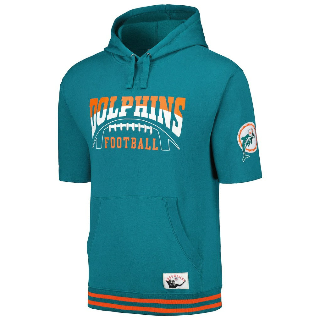 Miami Dolphins Pre-Game Short Sleeve Pullover Hoodie - Aqua Hoodies