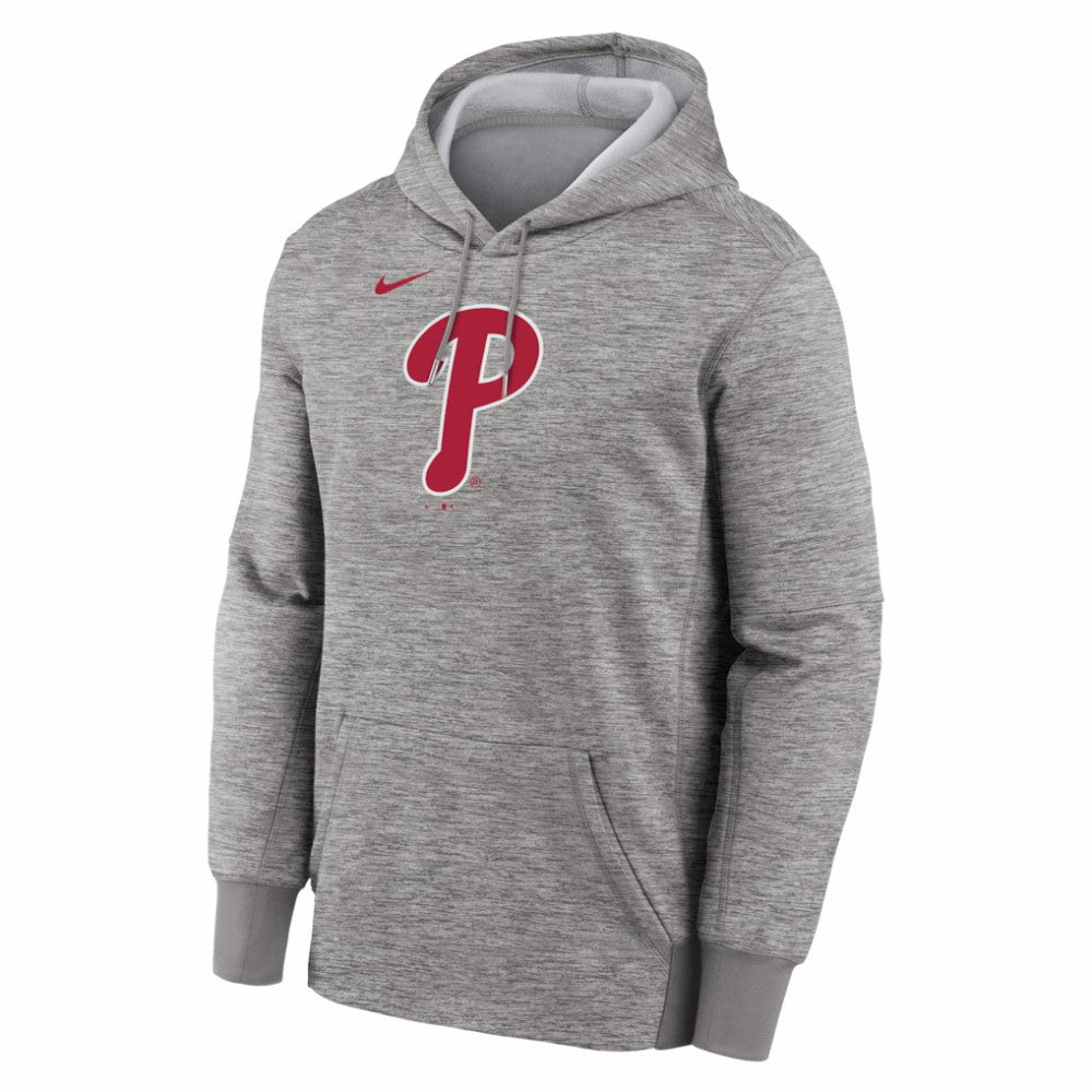 Philadelphia Phillies Nike Primary Logo Therma Hoodie - Heather Gray Hoodies