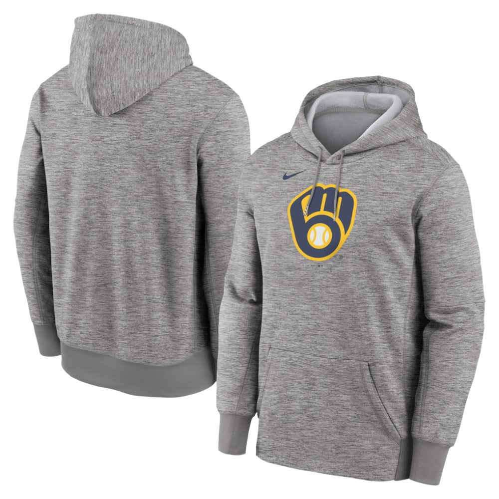 Milwaukee Brewers Nike Primary Logo Therma Hoodie - Heather Gray Hoodies