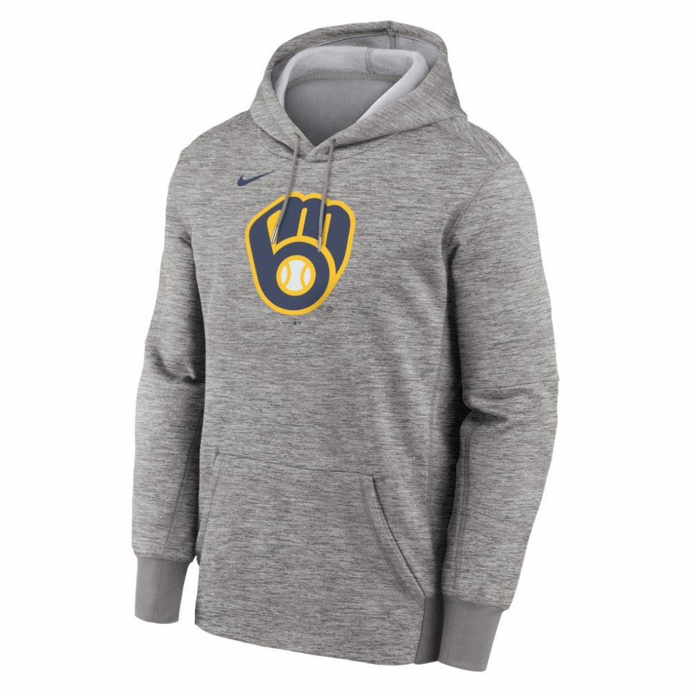 Milwaukee Brewers Nike Primary Logo Therma Hoodie - Heather Gray Hoodies