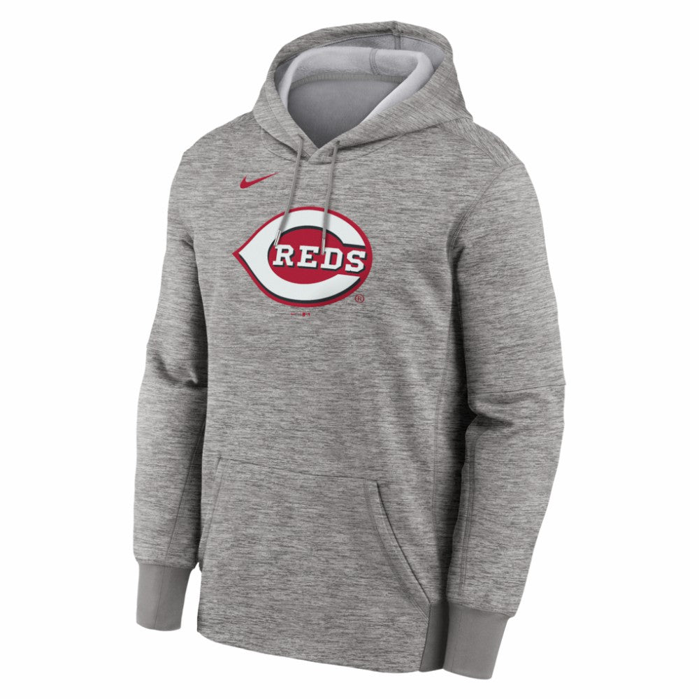 Cincinnati Reds Nike Primary Logo Therma Hoodie - Heather Gray Hoodies