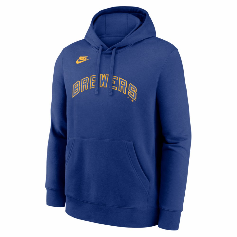 Milwaukee Brewers Nike Cooperstown Collection Wordmark Club Hoodie - Royal Hoodies