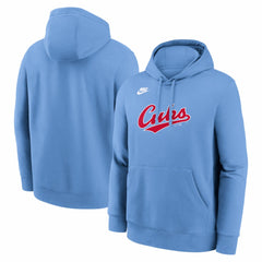 Chicago Cubs Nike Cooperstown Collection Wordmark Club Hoodie - Light Blue Hoodies