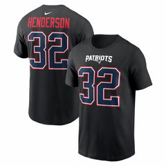 TreVeyon Henderson New England Patriots Carbon Name & Number T-Shirt - Black T-shirts