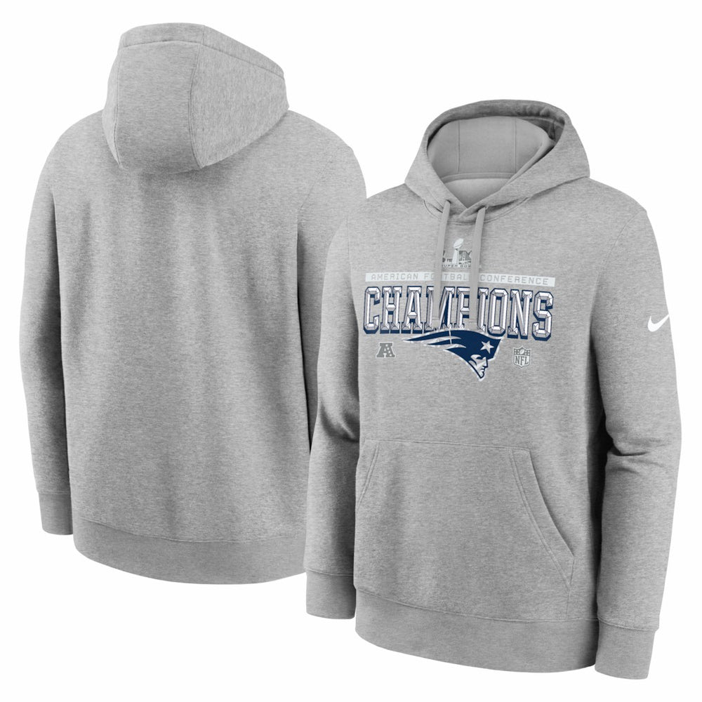 New England Patriots 2025 AFC Champions Locker Room Trophy Collection Hoodie - Heather Gray Hoodies