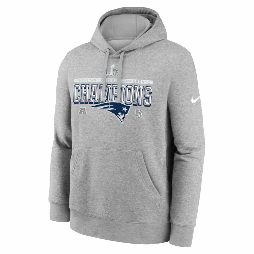 New England Patriots 2025 AFC Champions Locker Room Trophy Collection Hoodie - Heather Gray Hoodies