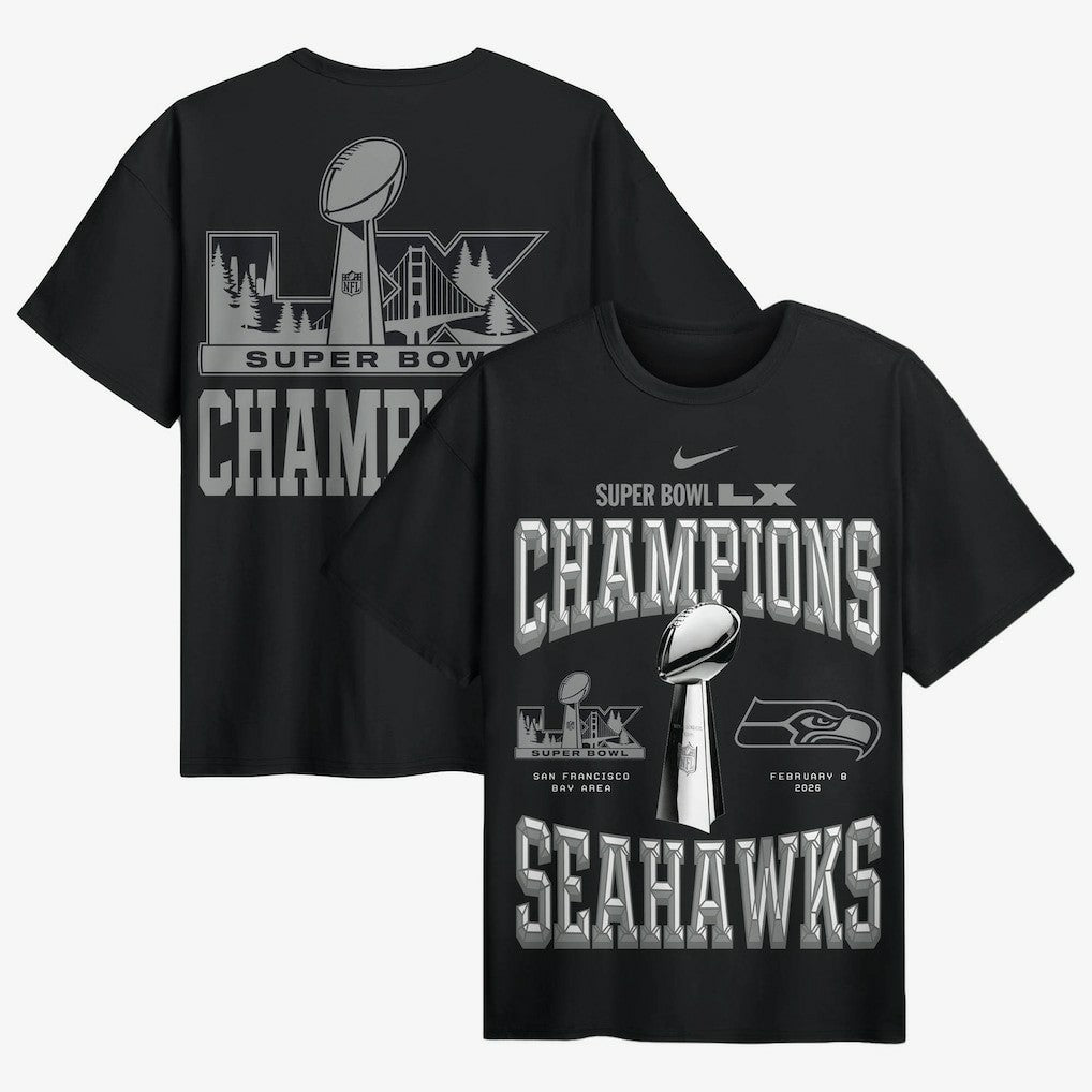 Seattle Seahawks Super Bowl LX Champions Locker Room Trophy Collection Authentic T-Shirt - Black T-shirts