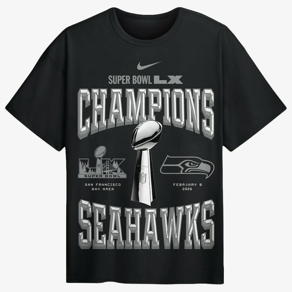 Seattle Seahawks Super Bowl LX Champions Locker Room Trophy Collection Authentic T-Shirt - Black T-shirts