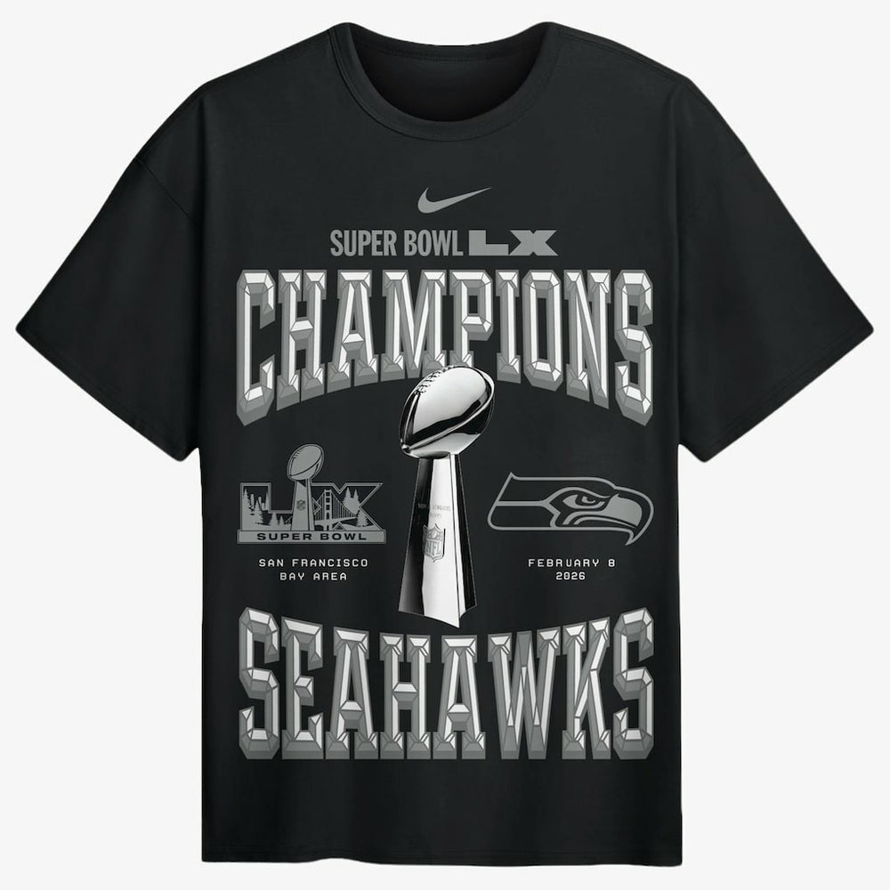 Seattle Seahawks Super Bowl LX Champions Locker Room Trophy Collection Authentic T-Shirt - Black T-shirts
