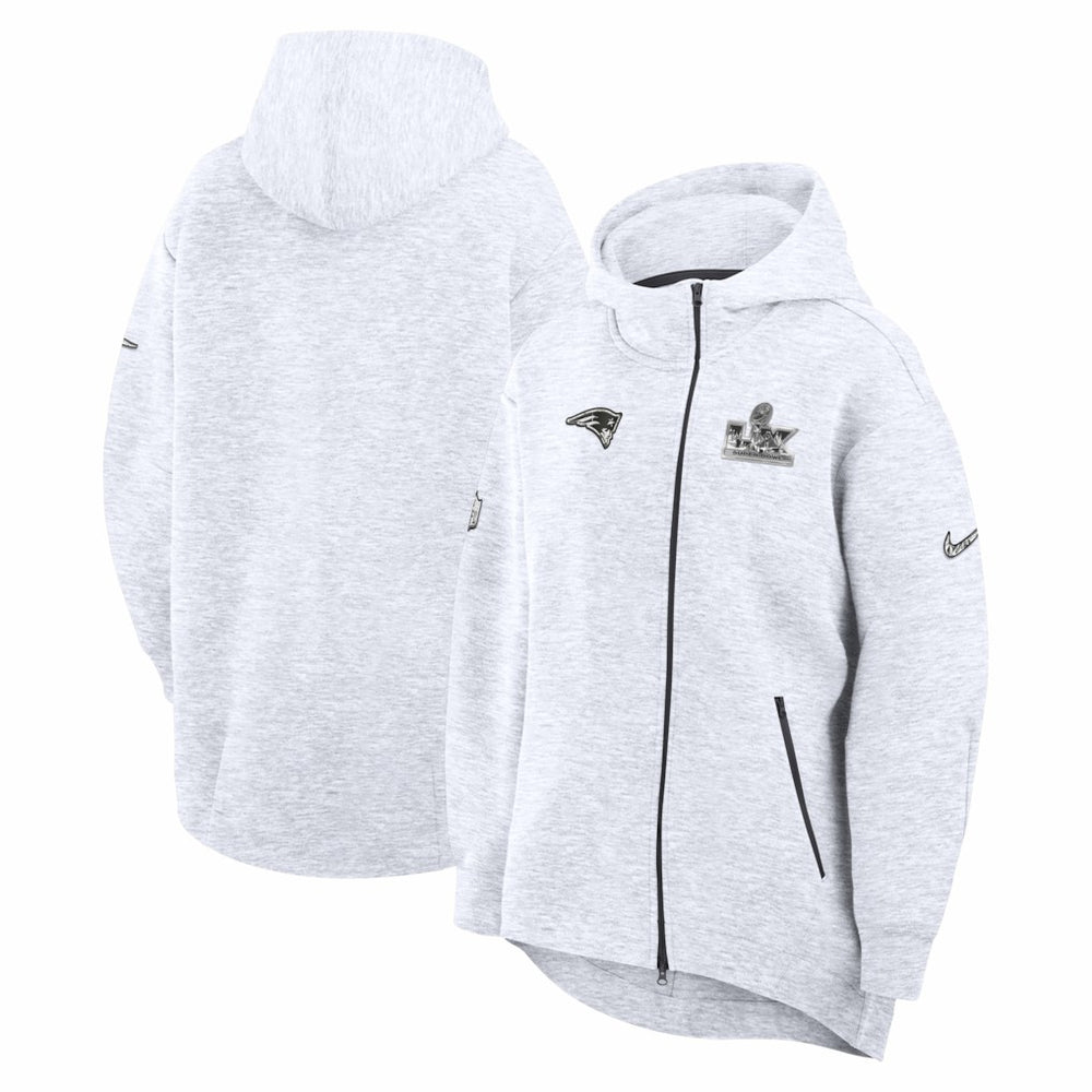 New England Patriots Women's Super Bowl LX Opening Night Tech Fleece Full-Zip Hoodie - Heather Gray Hoodies