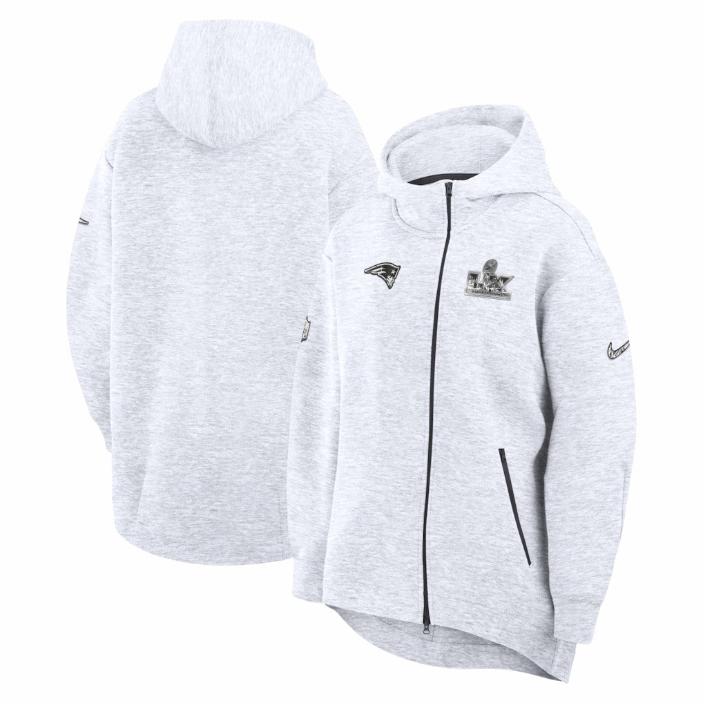 New England Patriots Women's Super Bowl LX Opening Night Tech Fleece Full-Zip Hoodie - Heather Gray Hoodies