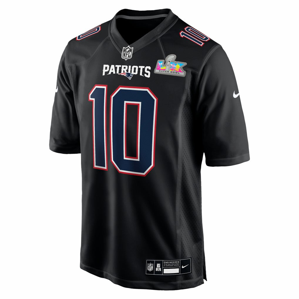 Drake Maye New England Patriots Super Bowl LX Patch Carbon Fashion Game Jersey - Black Jerseys