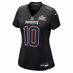 Drake Maye New England Patriots Women's Super Bowl LX Patch Carbon Fashion Game Jersey - Black Jerseys