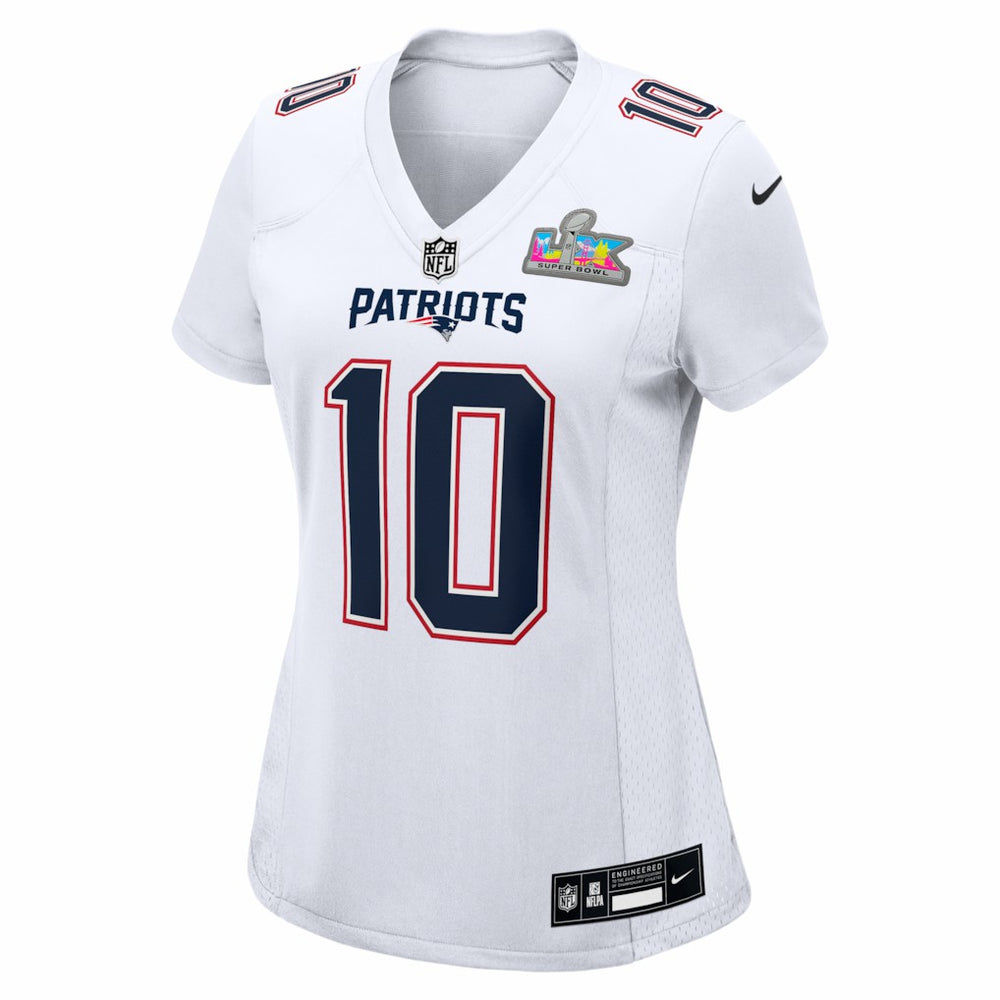 Drake Maye New England Patriots Women's Super Bowl LX Patch Tundra Fashion Game Jersey - White Jerseys