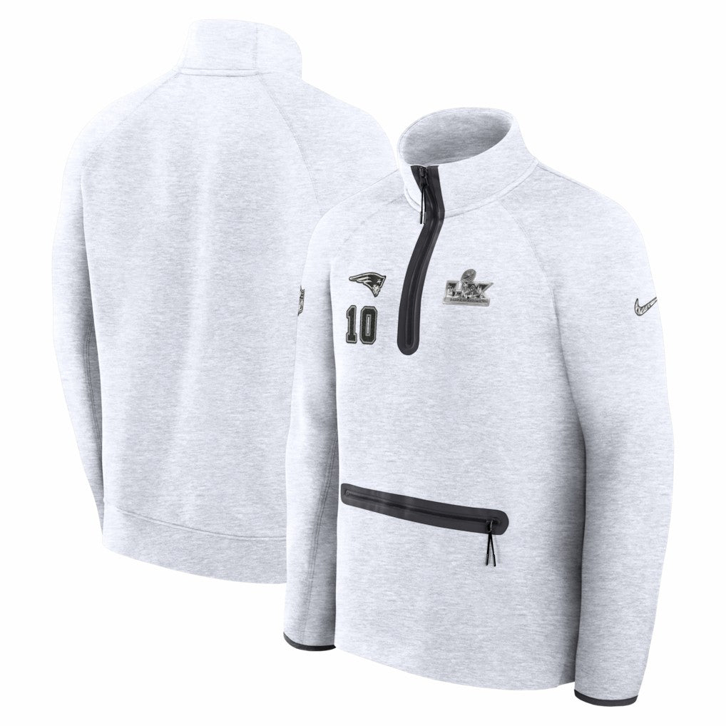 Drake Maye New England Patriots Super Bowl LX Opening Night Tech Fleece Half-Zip Sweatshirt - Gray Sweatshirts