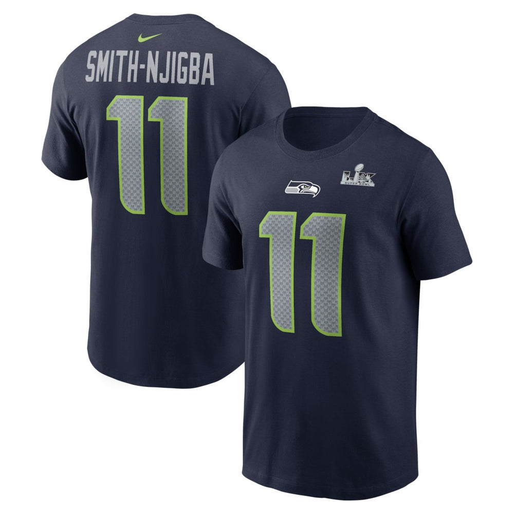 Jaxon Smith-Njigba Seattle Seahawks Super Bowl LX Patch Name & Number T-Shirt - College Navy T-shirts