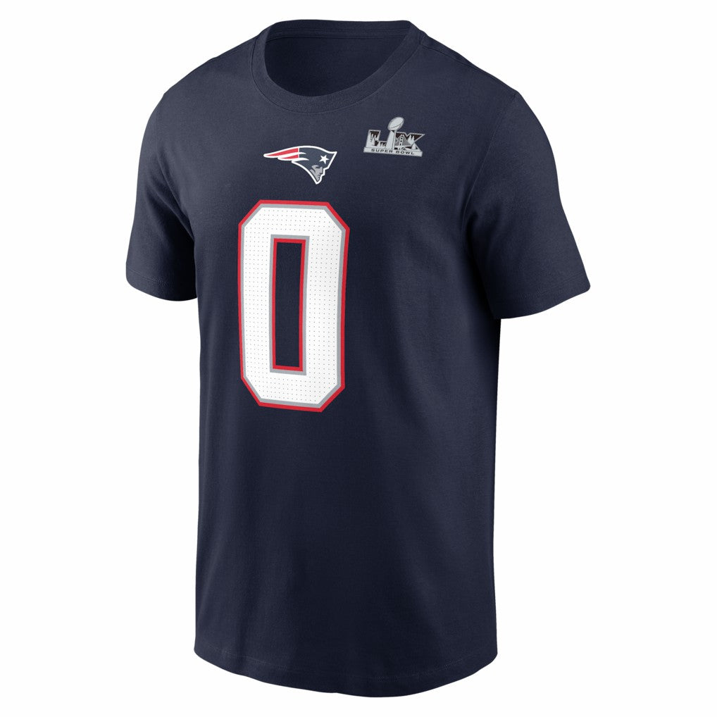Christian Gonzalez New England Patriots Super Bowl LX Patch Name & Number T-Shirt - Navy T-shirts