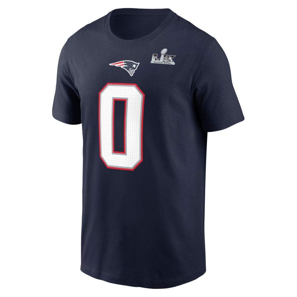 Christian Gonzalez New England Patriots Super Bowl LX Patch Name & Number T-Shirt - Navy T-shirts
